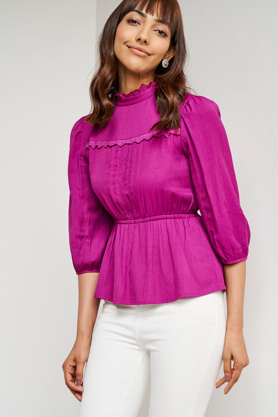 Magenta Solid Flared Top, Magenta, image 3